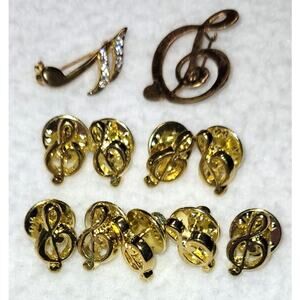 Goldtone Music Notes Tie Tac Hat Pin Lapel Pin Clef Musician Performer Singer